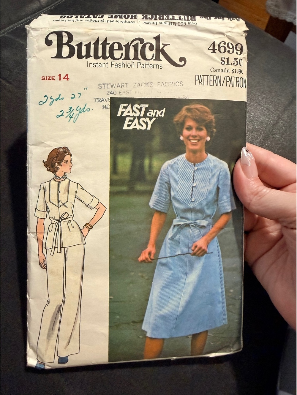 Vintage 1970s Butterick 4699 Sewing Pattern Dress Top Pants Size 14 Cut